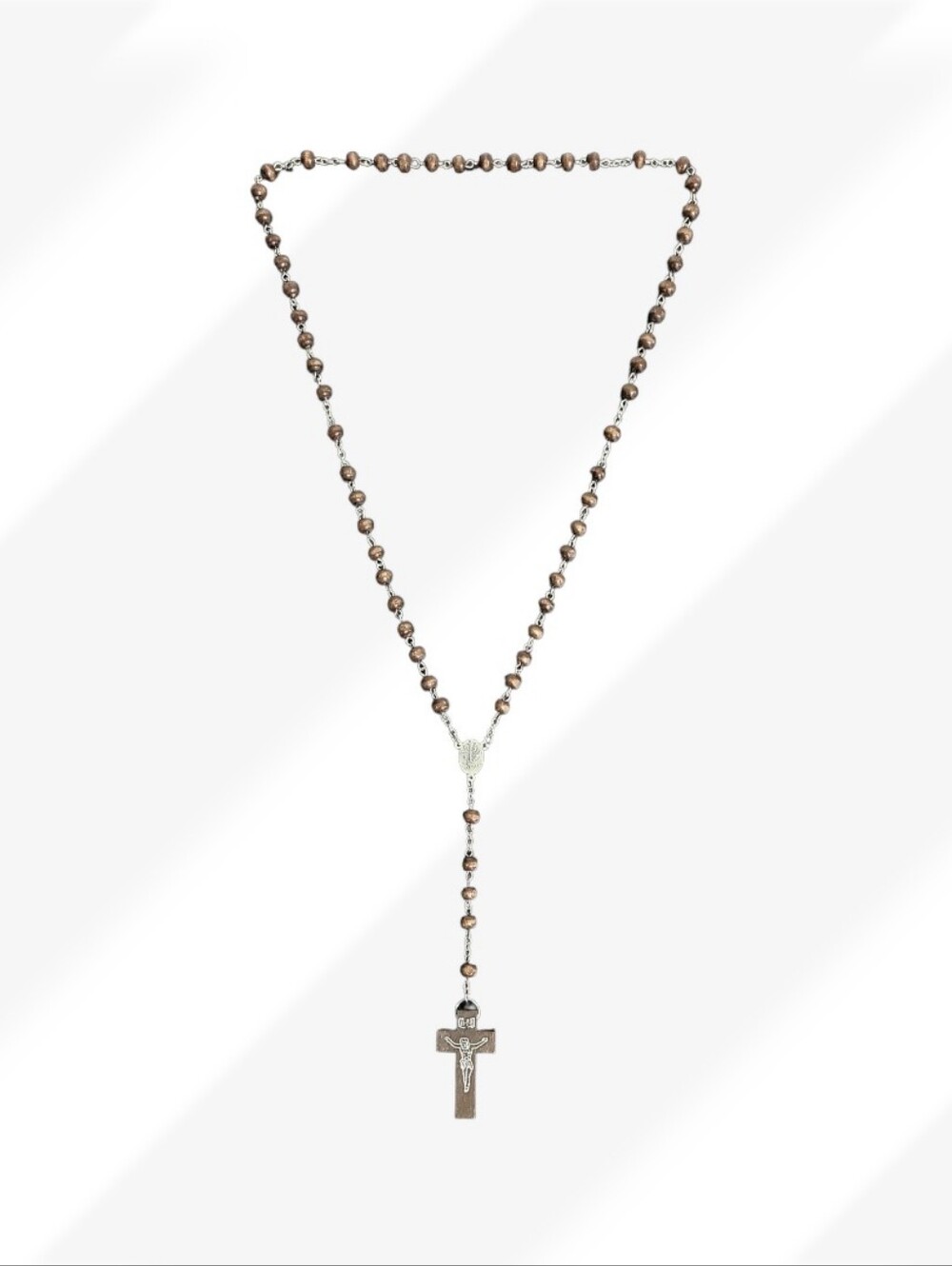 Rosary Pope John Paul II Crucifix Catholic Prayer Wood Beads Brown with Case